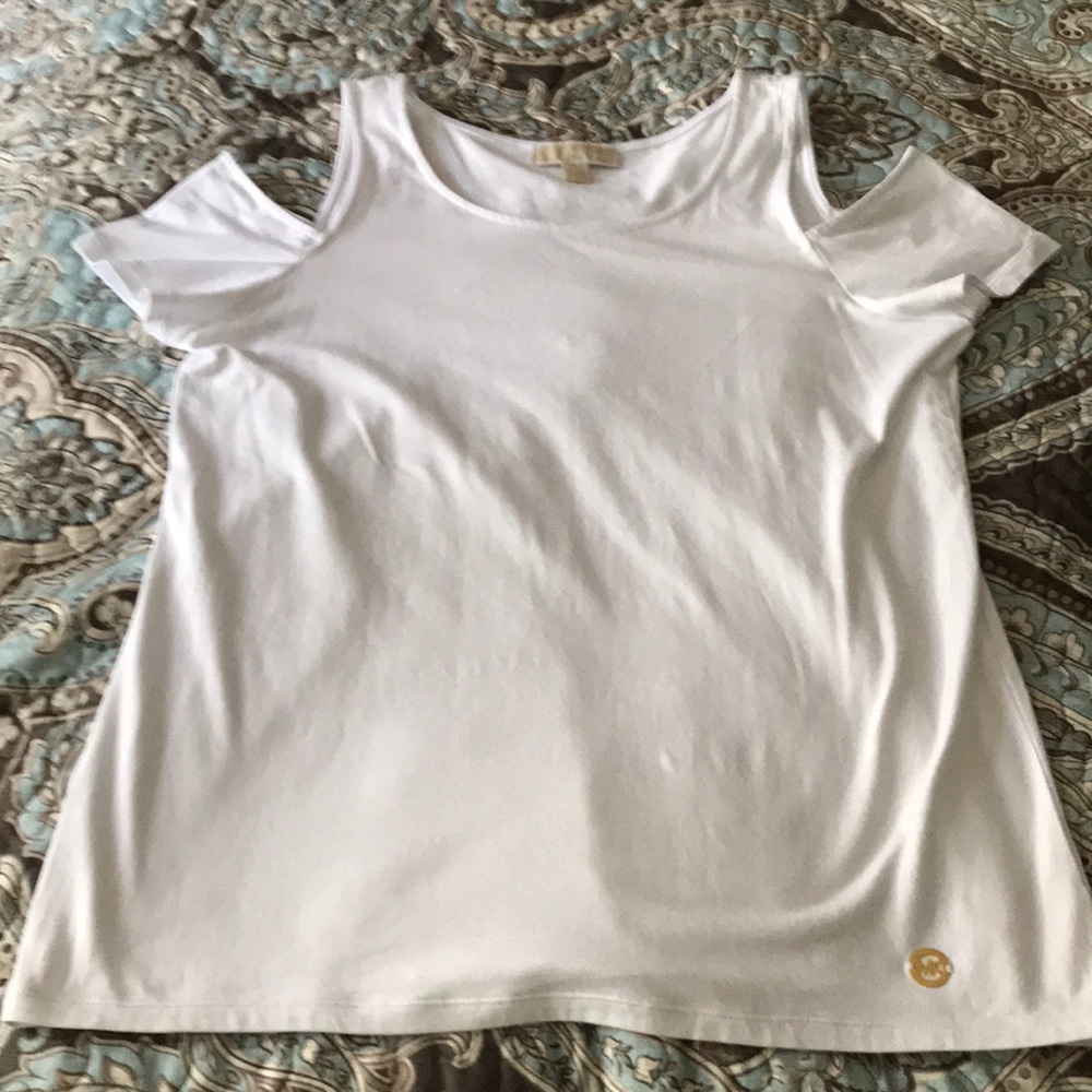 MICHAEL KORS White Cold Shoulder Short Sleeve L